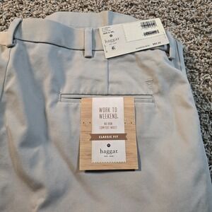 HAGGAR Work to Weekend No Iron Khaki Comfort Waist  Men's Pants 36W x30L